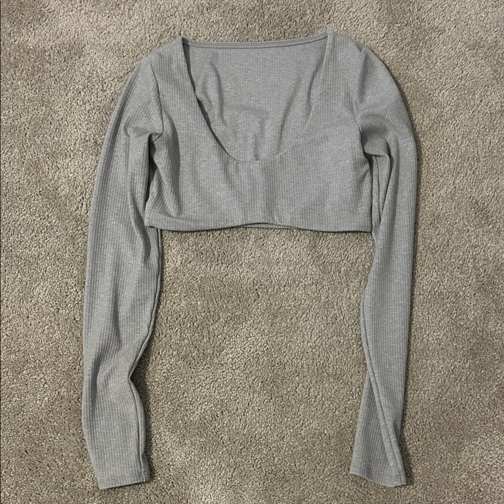 ALO Yoga Gray Long Sleeve Crop Top
